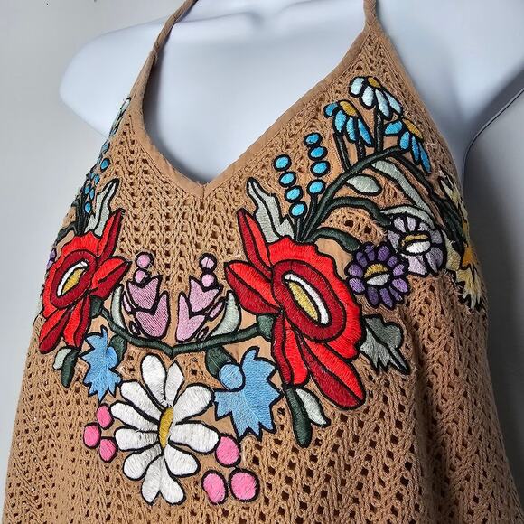 Judith March Bohemian Embroidered Crochet Mini Dress M Lined Cotton Festival - Picture 2 of 10